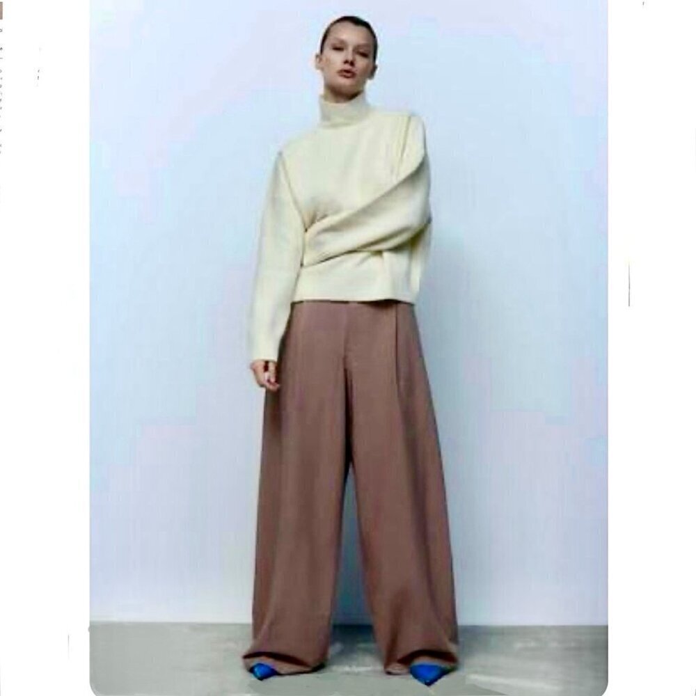 Zara‎ Wool Blend Cream Highneck Pullover Sweater Sz S